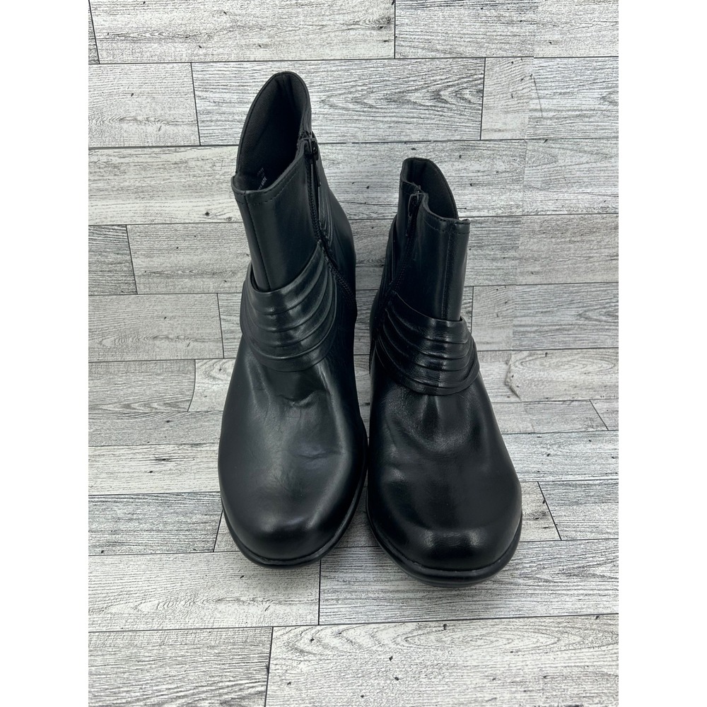 Clarks Bendables Black Leather Pleated Ankle Boots 36797 Women Sz 8.5M Side Zip